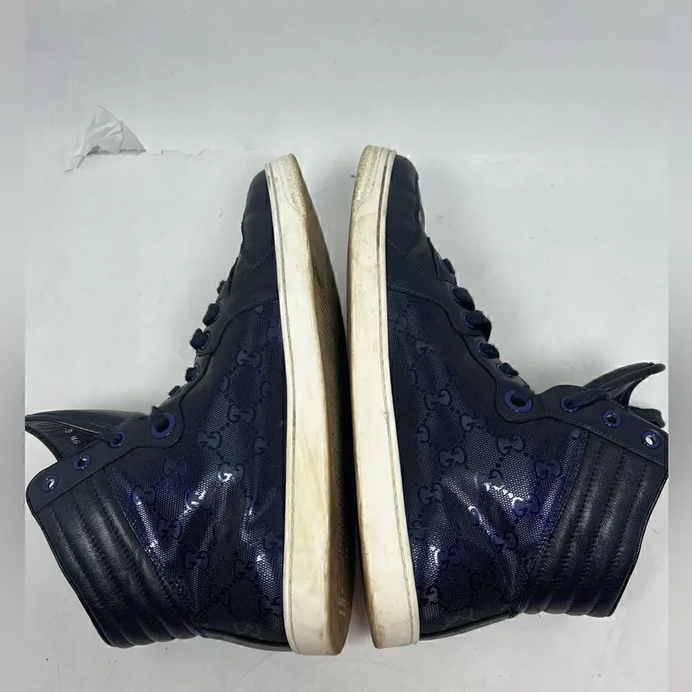 Authentic Gucci gg imprime praga soft sneaker high top mens 9.5 Dark Blue.